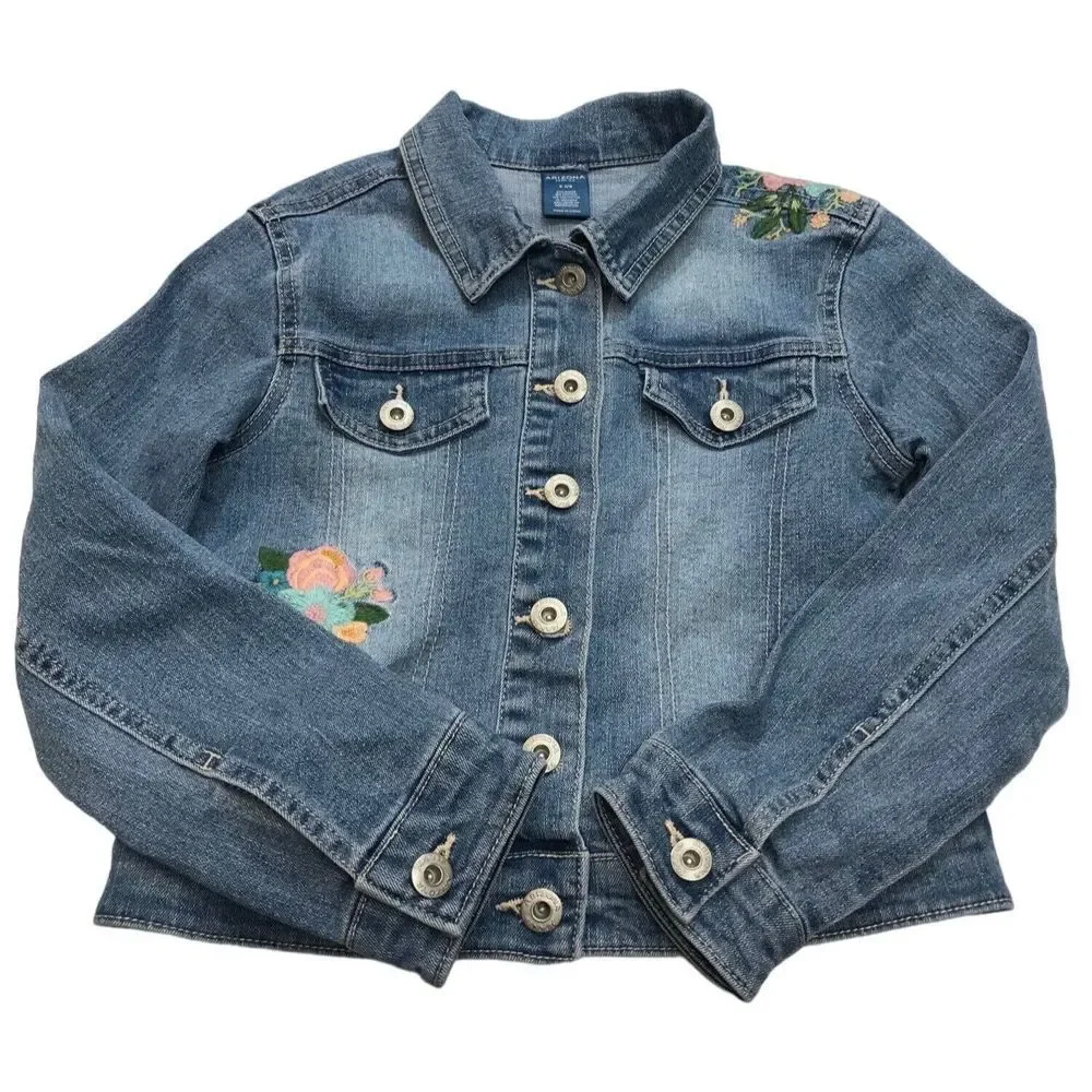 Arizona Jean jacket girls small Denim long‎ sleeve Jack embroidery floral child